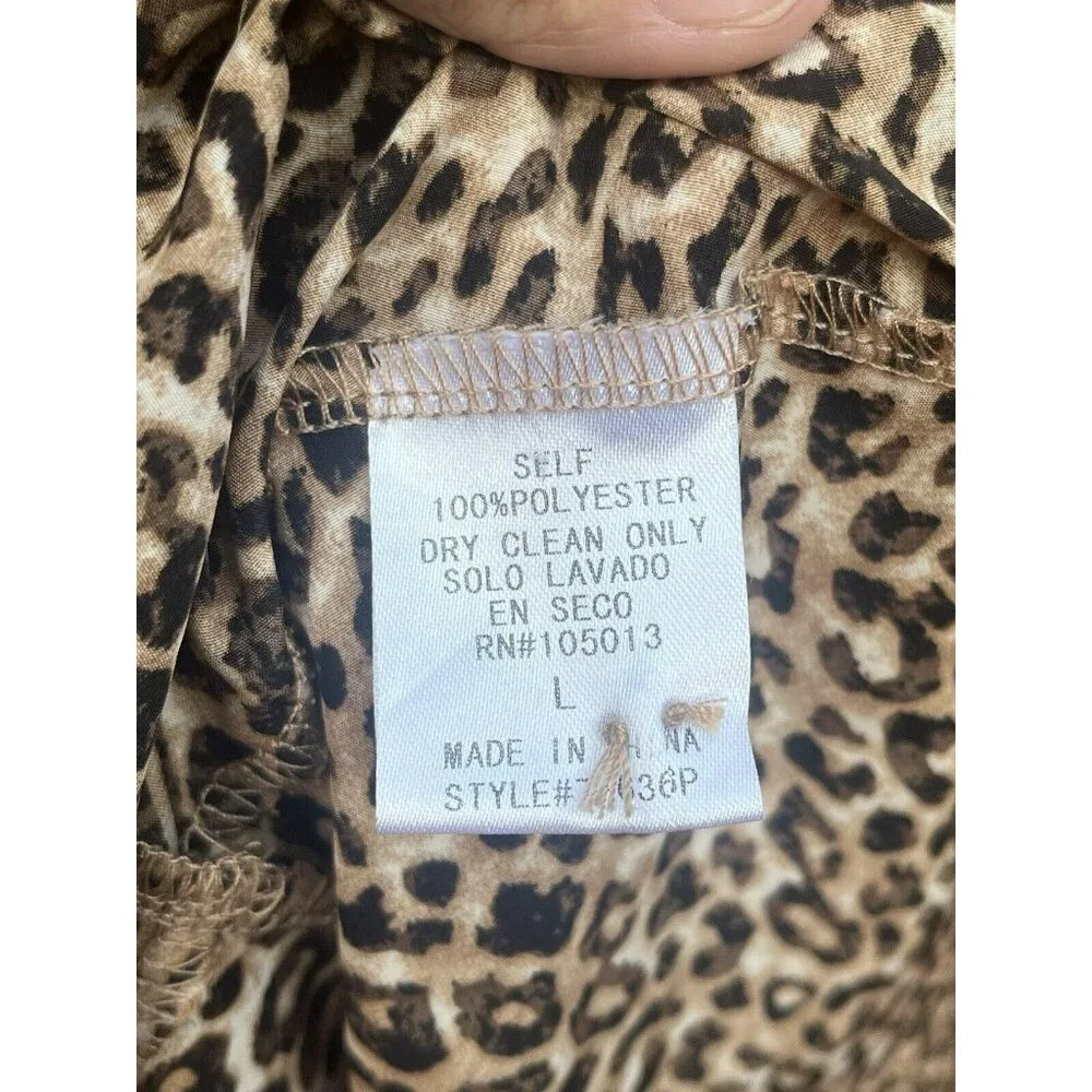 Andree By Unit Size L Shift Dress Leopard Print Puff Tiered Sleeves Ruffle Sheer